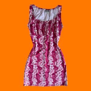 90's 00's vintage pink tropical floral print milk maid y2k dress LARGE rave
